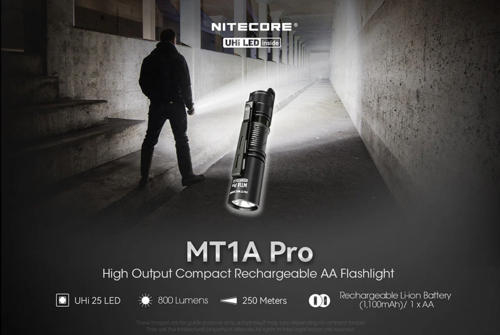 Nitecore MT1A Pro 800 Lumen Rechargeable EDC Flashlight, Use 1xAA