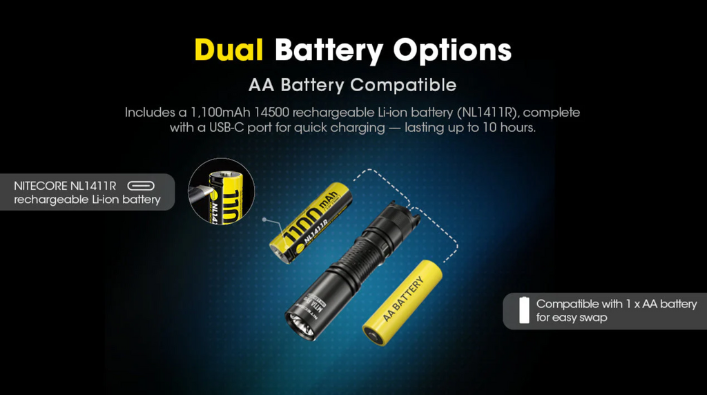 Nitecore MT1A Pro 800 Lumen Rechargeable EDC Flashlight, Use 1xAA